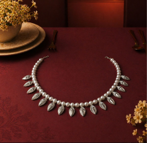 White Silver Champakali Haar