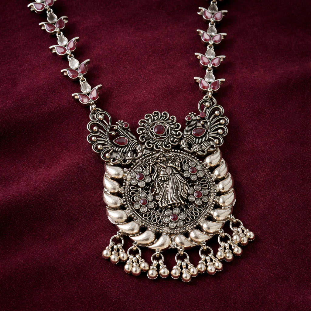 DevBhumi RaasMayur Antique Silver Necklace