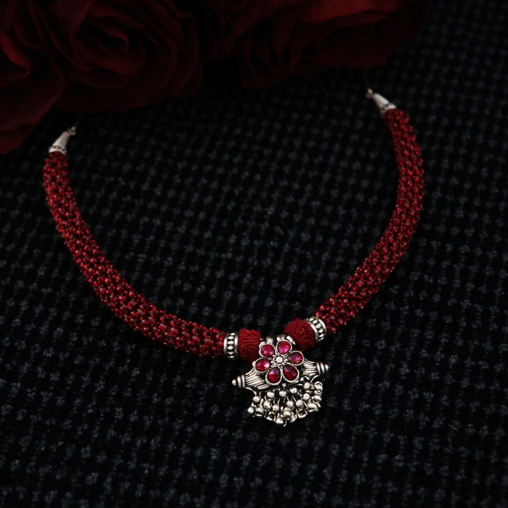 Kumaoni RaktPushp Antique Silver Necklace