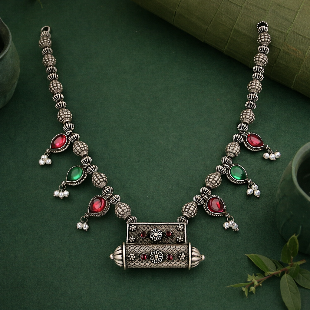Garhwali Triveni Antique Silver Necklace