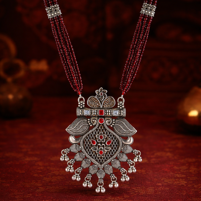 Kumaoni RaktMayuri Antique Silver Necklace