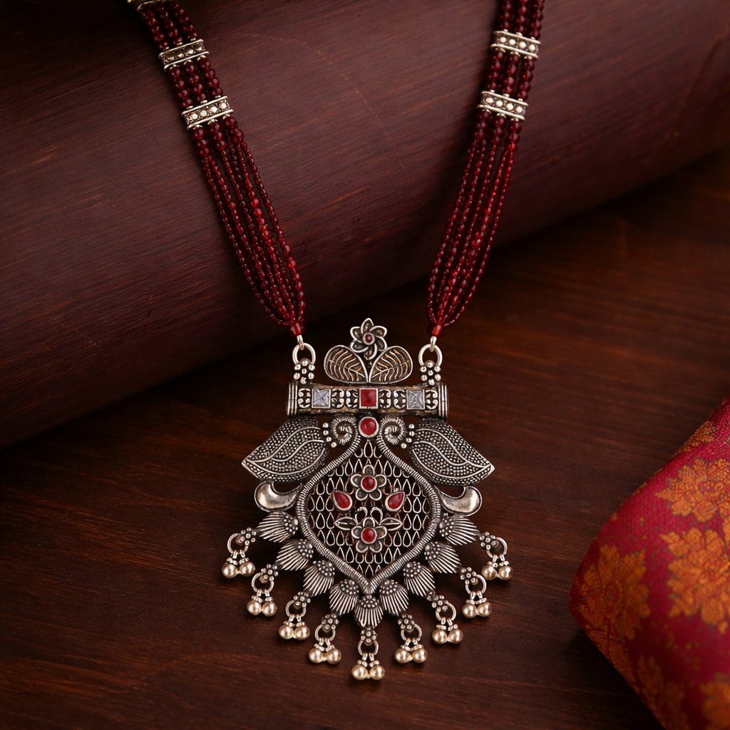 Kumaoni RaktMayuri Antique Silver Necklace