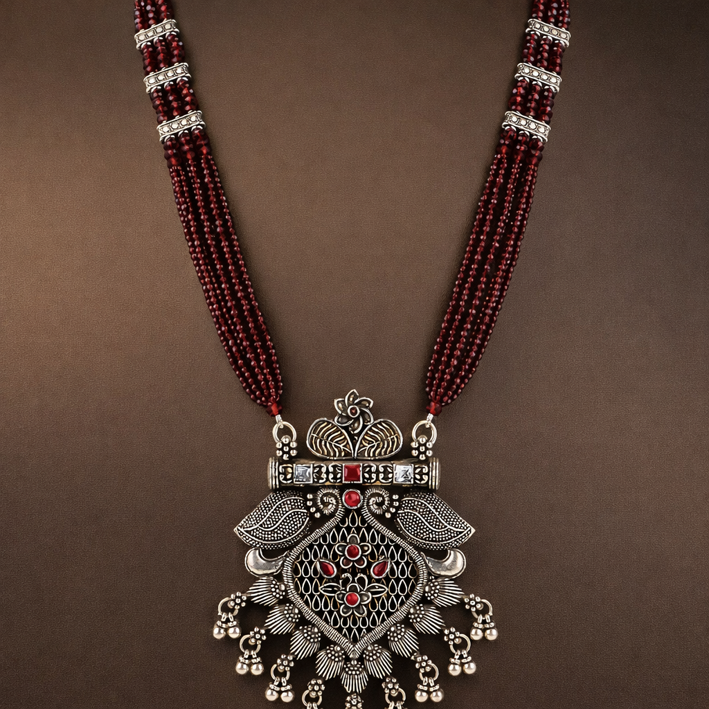 Kumaoni RaktMayuri Antique Silver Necklace