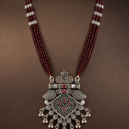 Kumaoni RaktMayuri Antique Silver Necklace