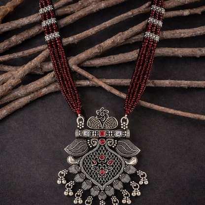 Kumaoni RaktMayuri Antique Silver Necklace