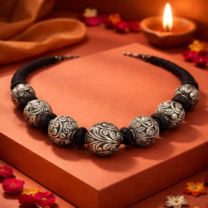 The Vrinda Viraasat Silver Bead Necklace