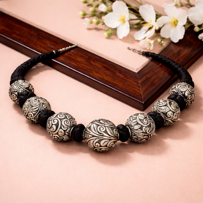 The Vrinda Viraasat Silver Bead Necklace
