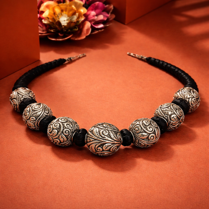The Vrinda Viraasat Silver Bead Necklace