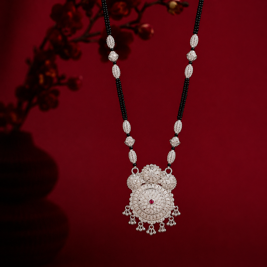 Pindari Prabha White Silver Mangalsutra