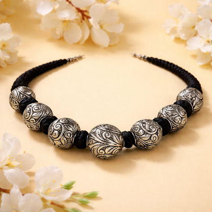 The Vrinda Viraasat Silver Bead Necklace