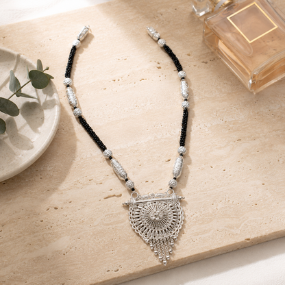 Patali Pushp White Silver Mangalsutra