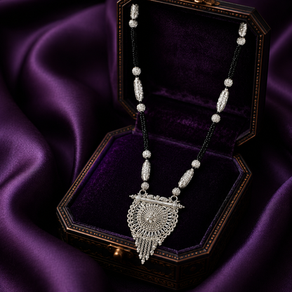 Patali Pushp White Silver Mangalsutra