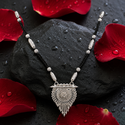 Patali Pushp White Silver Mangalsutra