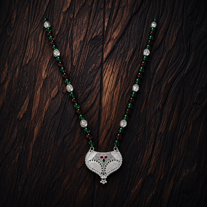 Panchachuli Hridaya White Silver Mangalsutra