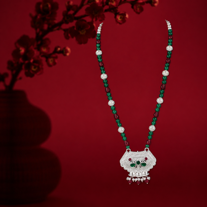 Brahmakamal Raktima White Silver Mangalsutra