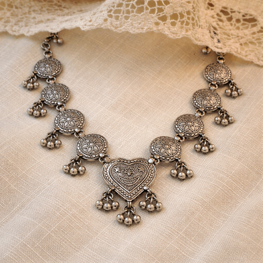 Pahadi Hridaya Antique Silver Necklace