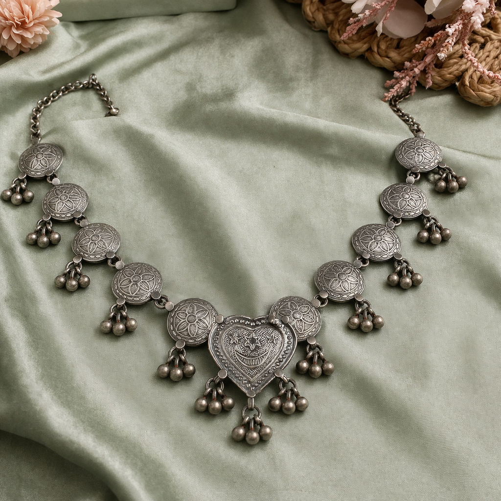 Pahadi Hridaya Antique Silver Necklace