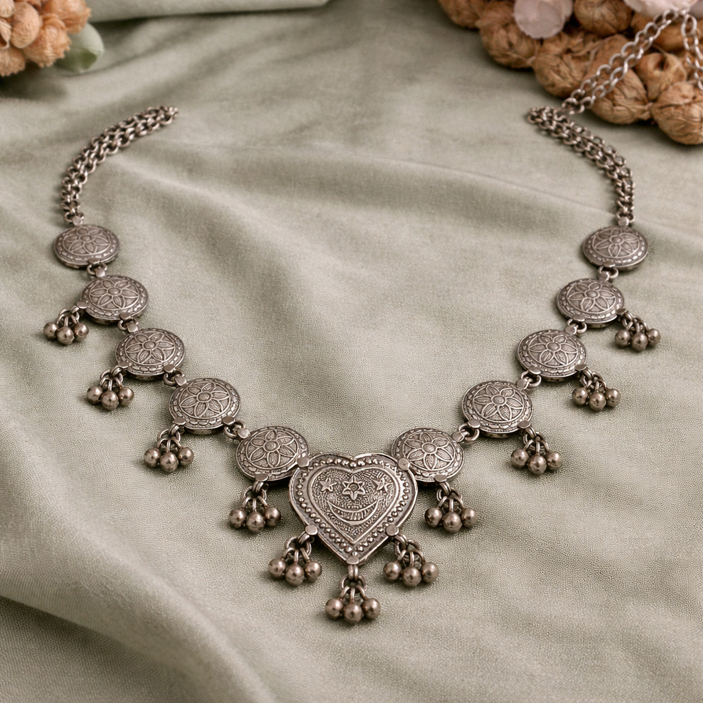 Pahadi Hridaya Antique Silver Necklace