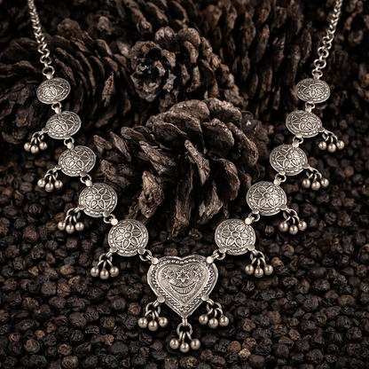 Pahadi Hridaya Antique Silver Necklace
