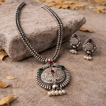 Pahadi ShyamaHans Antique Silver Necklace Set