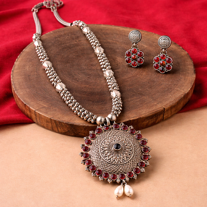 NandaJyoti Pahadi Silver Necklace Set