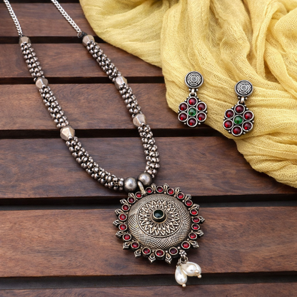NandaJyoti Pahadi Silver Necklace Set