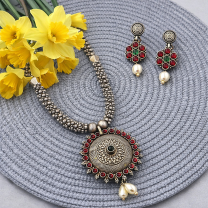 NandaJyoti Pahadi Silver Necklace Set